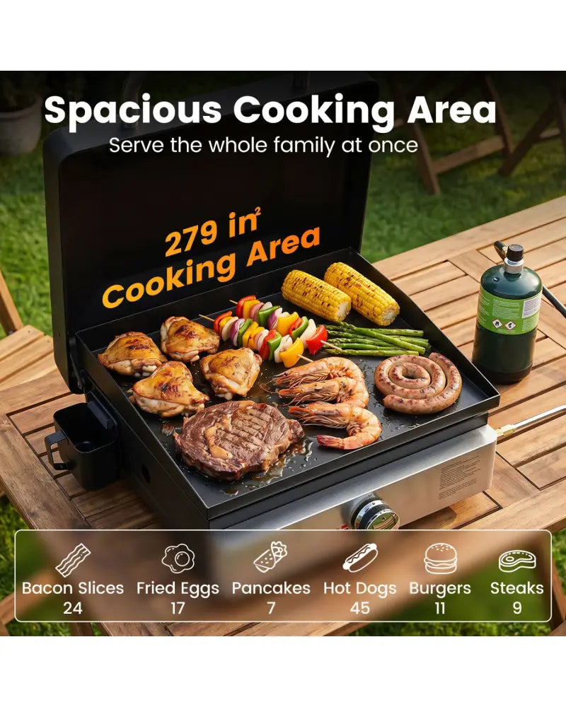 1-Burner Portable Gas Griddle with Lid Non-Stick Ceramic Griddle Plate-Black - Black - Outdoor Grills