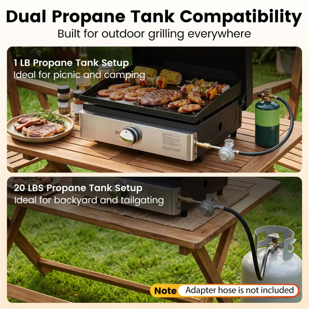 1-Burner Portable Gas Griddle with Lid Non-Stick Ceramic Griddle Plate-Black - Black - Outdoor Grills
