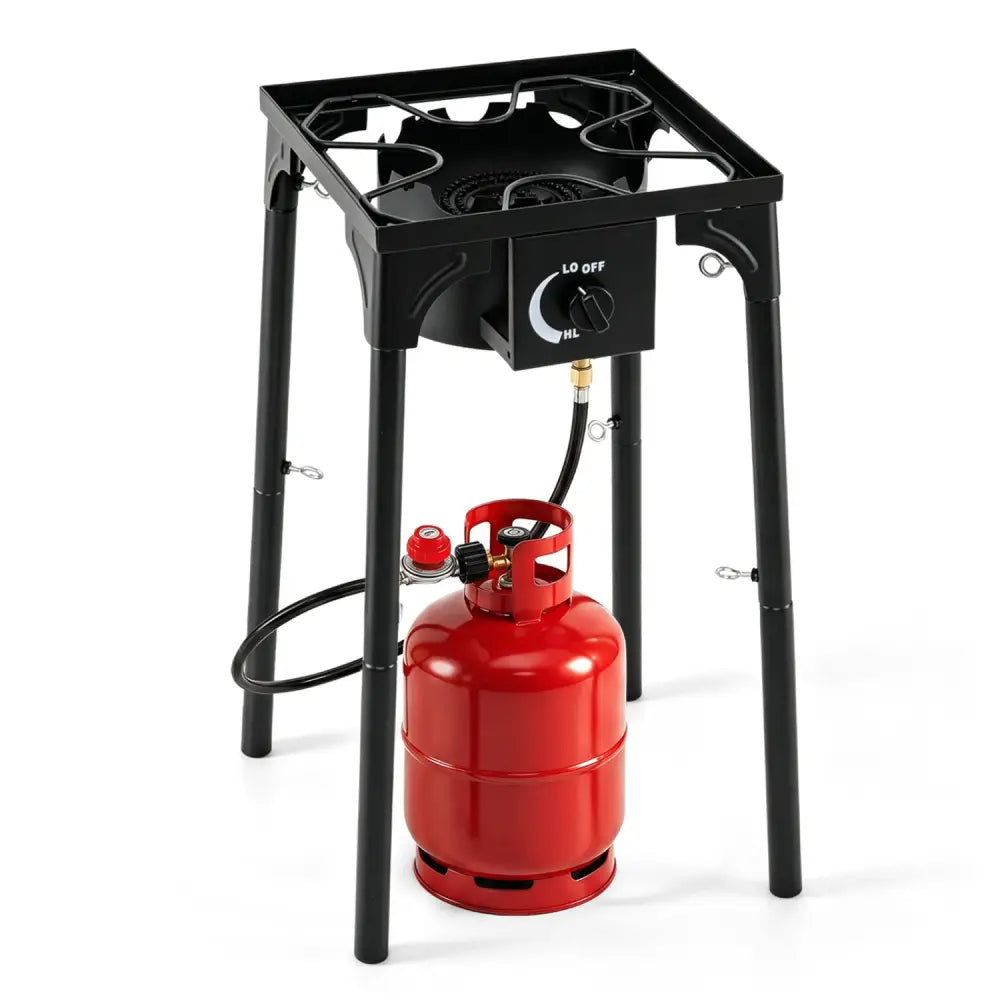 1 Burner Propane Stove 80000 BTU with Adjustable Regulator and Hose for Camping BBQ-Black - Black - Outdoor Grills