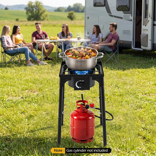 1 Burner Propane Stove 80000 BTU with Adjustable Regulator and Hose for Camping BBQ-Black - Black - Outdoor Grills
