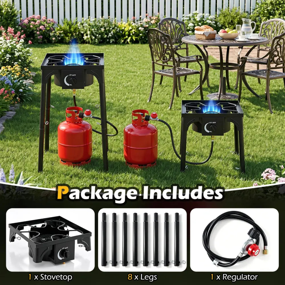 1 Burner Propane Stove 80000 BTU with Adjustable Regulator and Hose for Camping BBQ-Black - Black - Outdoor Grills
