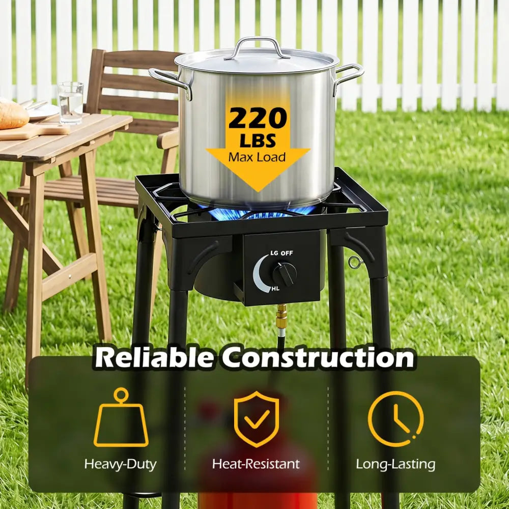 1 Burner Propane Stove 80000 BTU with Adjustable Regulator and Hose for Camping BBQ-Black - Black - Outdoor Grills