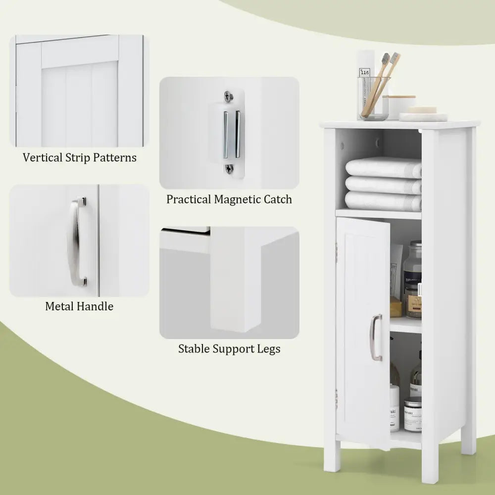 1-Door Freestanding Bathroom Cabinet with Open Shelf - White - Floor Cabinets