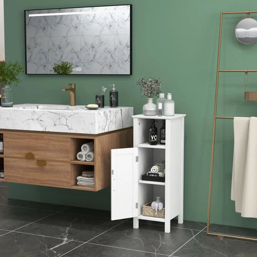 1-Door Freestanding Bathroom Cabinet with Open Shelf - White - Floor Cabinets