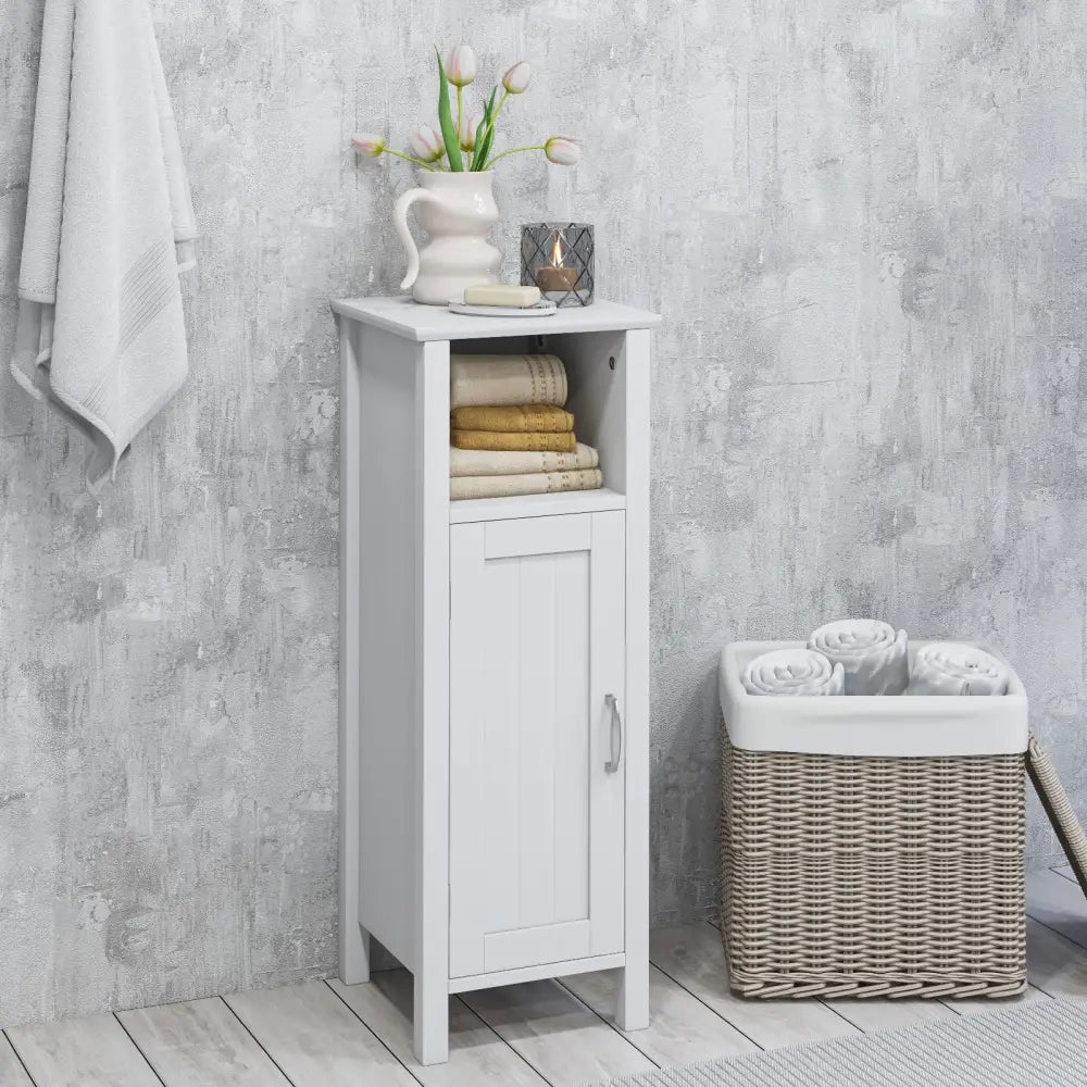 1-Door Freestanding Bathroom Cabinet with Open Shelf - White - Floor Cabinets