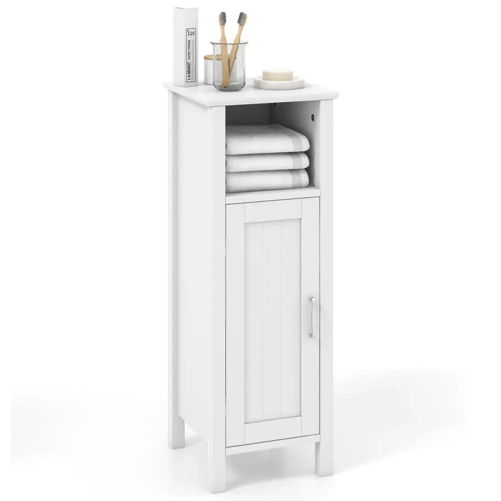 1-Door Freestanding Bathroom Cabinet with Open Shelf - White - Floor Cabinets