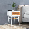 White modern bedside table with one drawer and solid wood legs, ideal for bedroom nightstands by Costway.