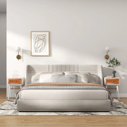 White modern bedside table with one drawer and solid wood legs, ideal for bedroom nightstands by Costway.