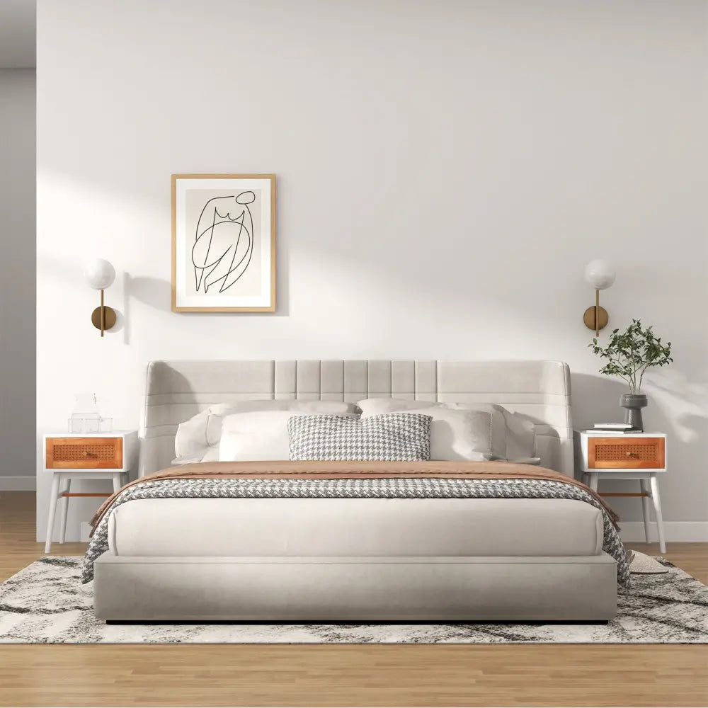 White modern bedside table with one drawer and solid wood legs, ideal for bedroom nightstands by Costway.