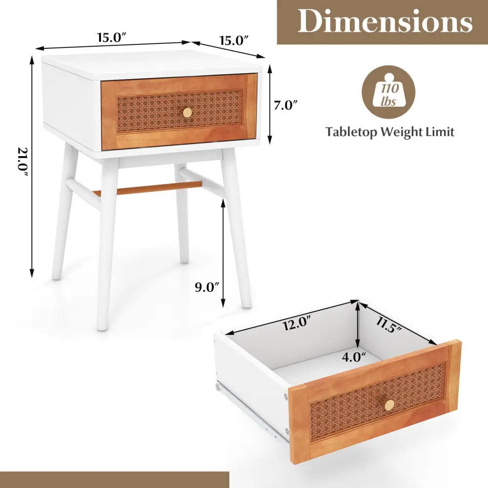 White modern bedside table with one drawer and solid wood legs, designed by Costway for stylish bedroom storage.