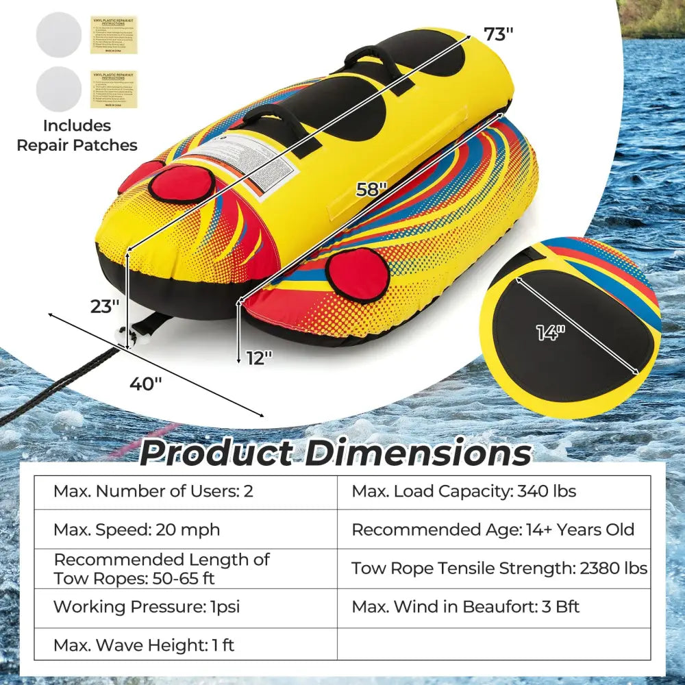 1 or 2 Person Inflatable Towable Tube Banana Boat for Boating - Water Sports