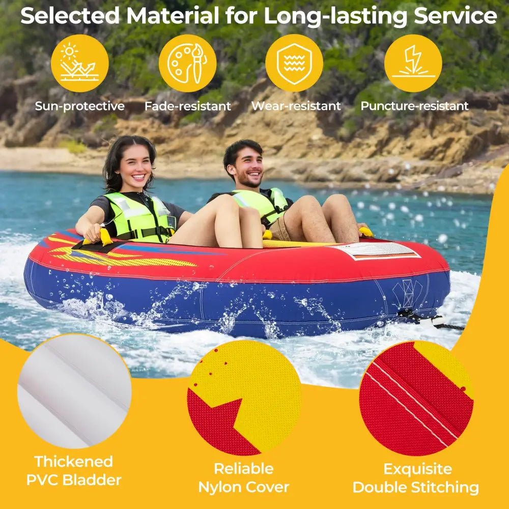 1 or 2 Person Inflatable Towable Tube for Boating with Drainage - Water Sports