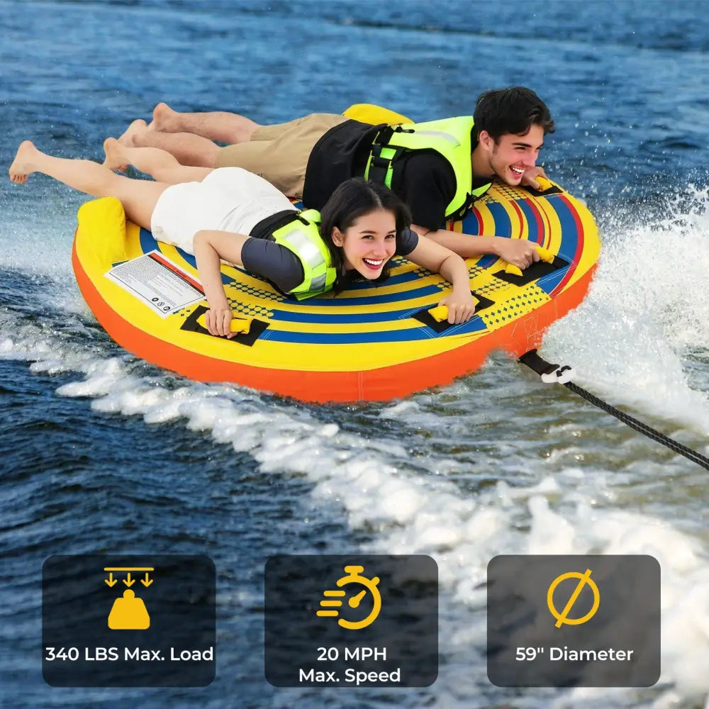 1 or 2 Person Inflatable Towable Tube for Boating with Quick Connector - Water Sports