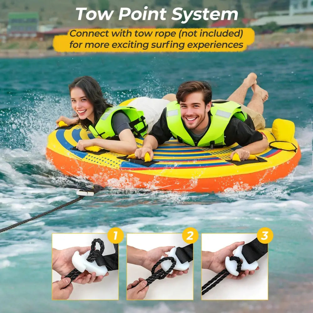 1 or 2 Person Inflatable Towable Tube for Boating with Quick Connector - Water Sports