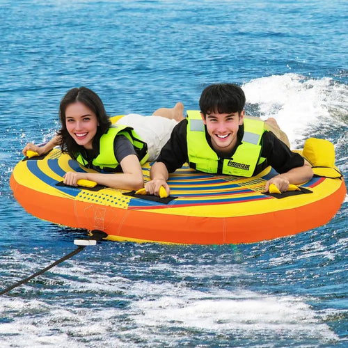 1 or 2 Person Inflatable Towable Tube for Boating with Quick Connector - Water Sports