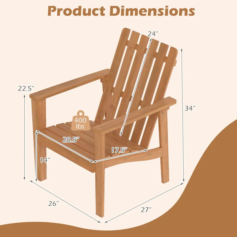 1 Pack Acacia Wood Outdoor Patio Chair with Slatted Backrest and Seat Built-in Armrest - Patio Dining Chairs