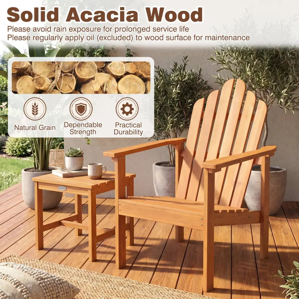 1-Pack Stackable Adirondack Chairs with Solid Acacia Wood for Patio - Adirondack Chairs