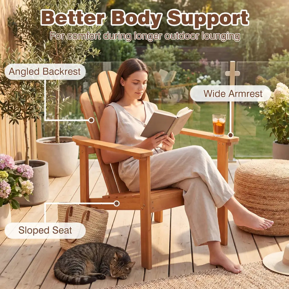 1-Pack Stackable Adirondack Chairs with Solid Acacia Wood for Patio - Adirondack Chairs
