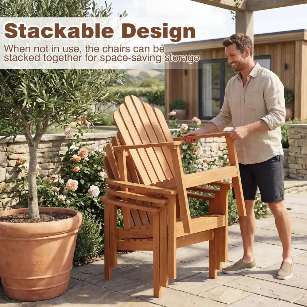 1-Pack Stackable Adirondack Chairs with Solid Acacia Wood for Patio - Adirondack Chairs