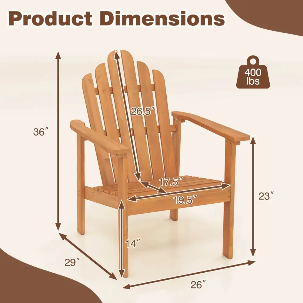 1-Pack Stackable Adirondack Chairs with Solid Acacia Wood for Patio - Adirondack Chairs
