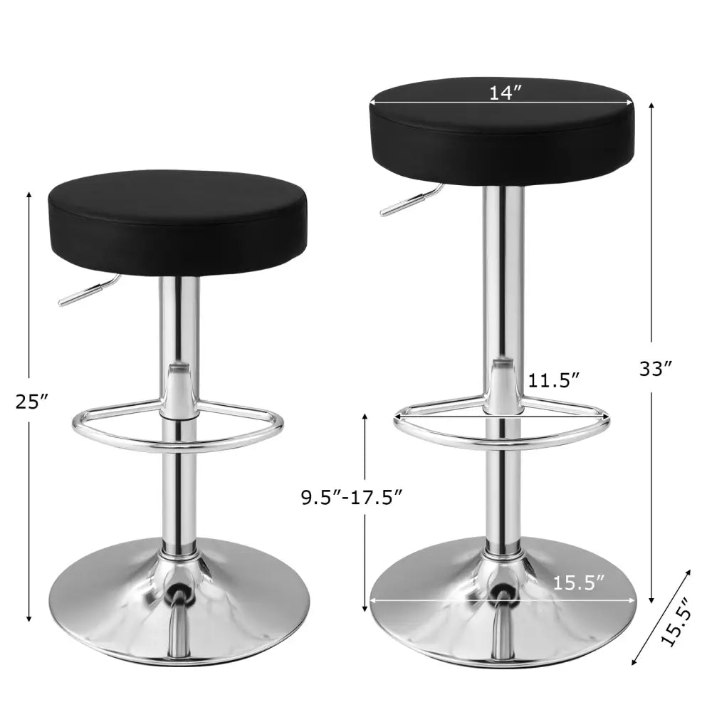 Black adjustable round bar stool with swivel feature and modern design, perfect for pub or kitchen counter seating.