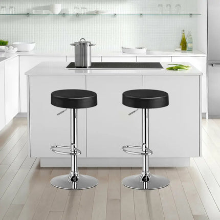 Black adjustable swivel round bar stool with a modern design, featuring a sturdy seat and metal base for pub or bar seating.