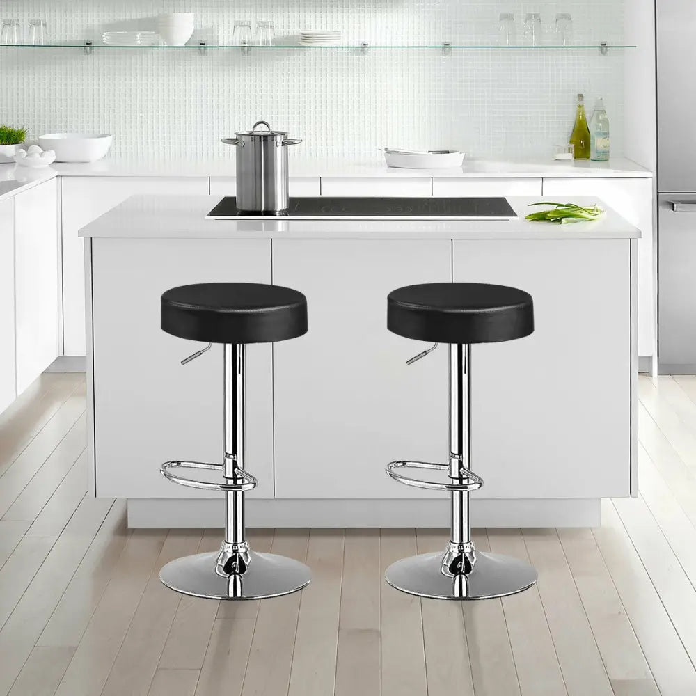 Black adjustable swivel round bar stool with a modern design, featuring a sturdy seat and metal base for pub or bar seating.