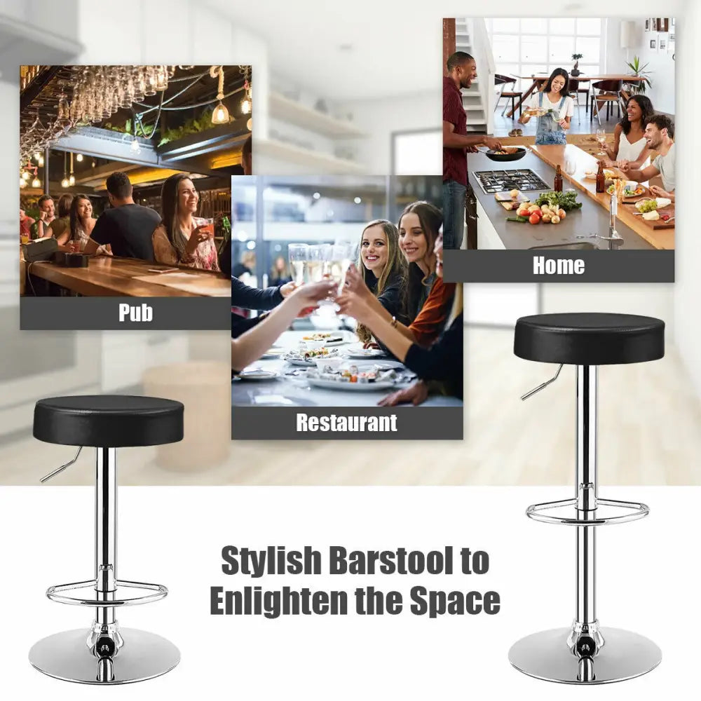 Black adjustable swivel round bar stool from Costway, featuring a modern pub chair design with a comfortable seat and sturdy base.