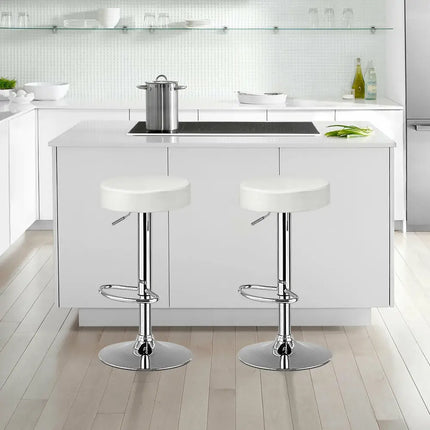 White adjustable swivel bar stool with round seat and modern design, ideal for kitchen or pub areas by Costway.