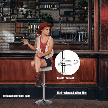 White adjustable round bar stool with swivel pub chair features from Costway, showcasing a modern, cushioned seat and sturdy metal base.