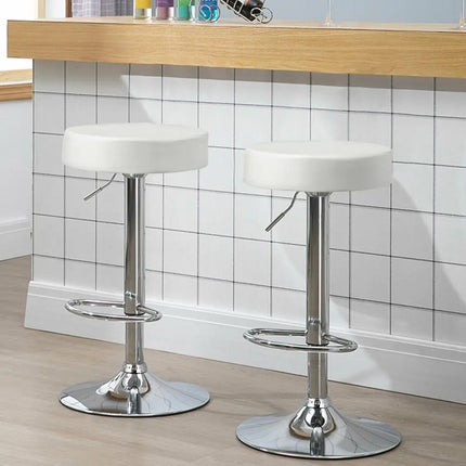 White adjustable swivel round bar stool with a modern design, featuring a comfortable seat and sturdy metal base by Costway.
