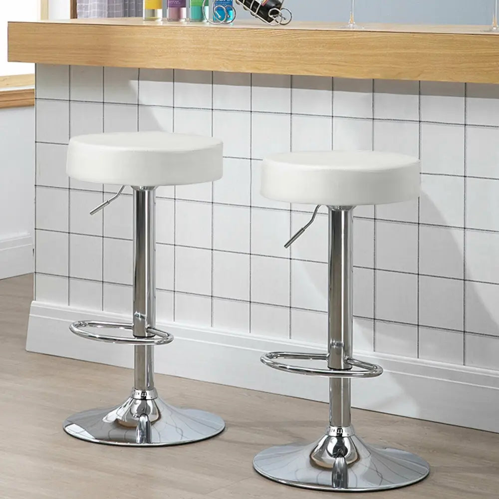 White adjustable swivel round bar stool with a modern design, featuring a comfortable seat and sturdy metal base by Costway.