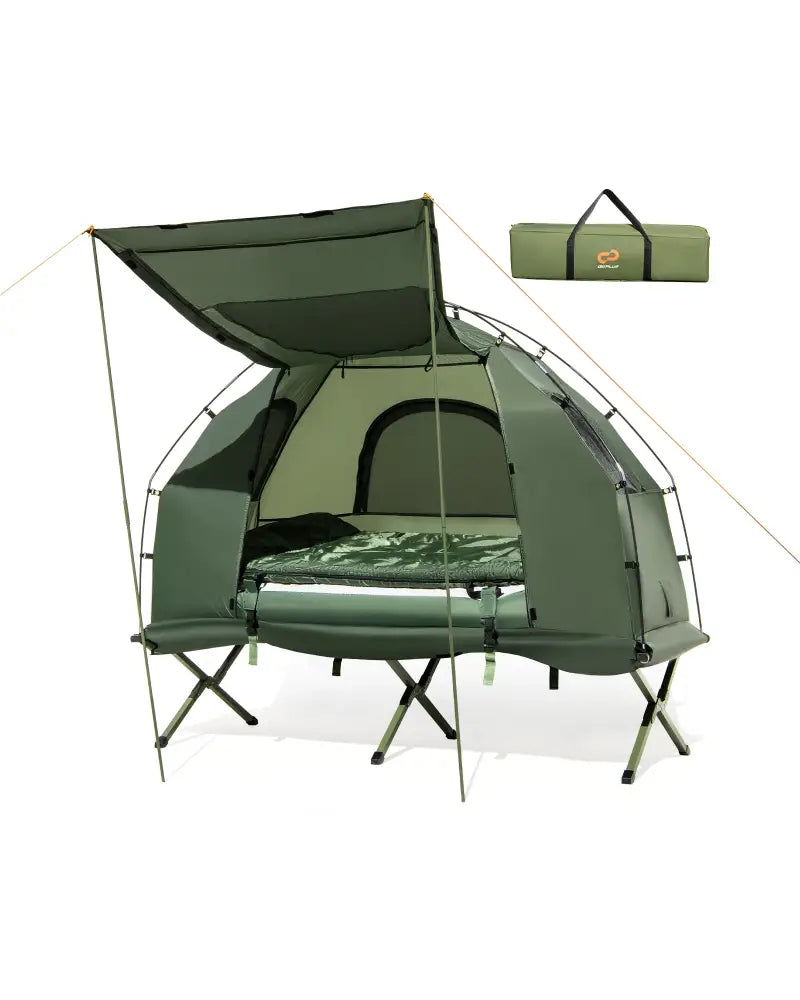 1-Person Folding Camping Tent with Sunshade and Air Mattress - Green - Tents