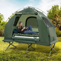 1-Person Folding Camping Tent with Sunshade and Air Mattress - Green - Tents