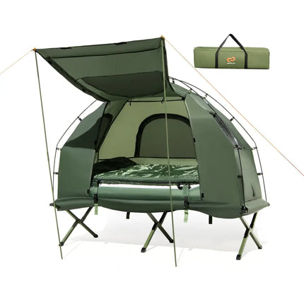 1-Person Folding Camping Tent with Sunshade and Air Mattress - Green - Tents