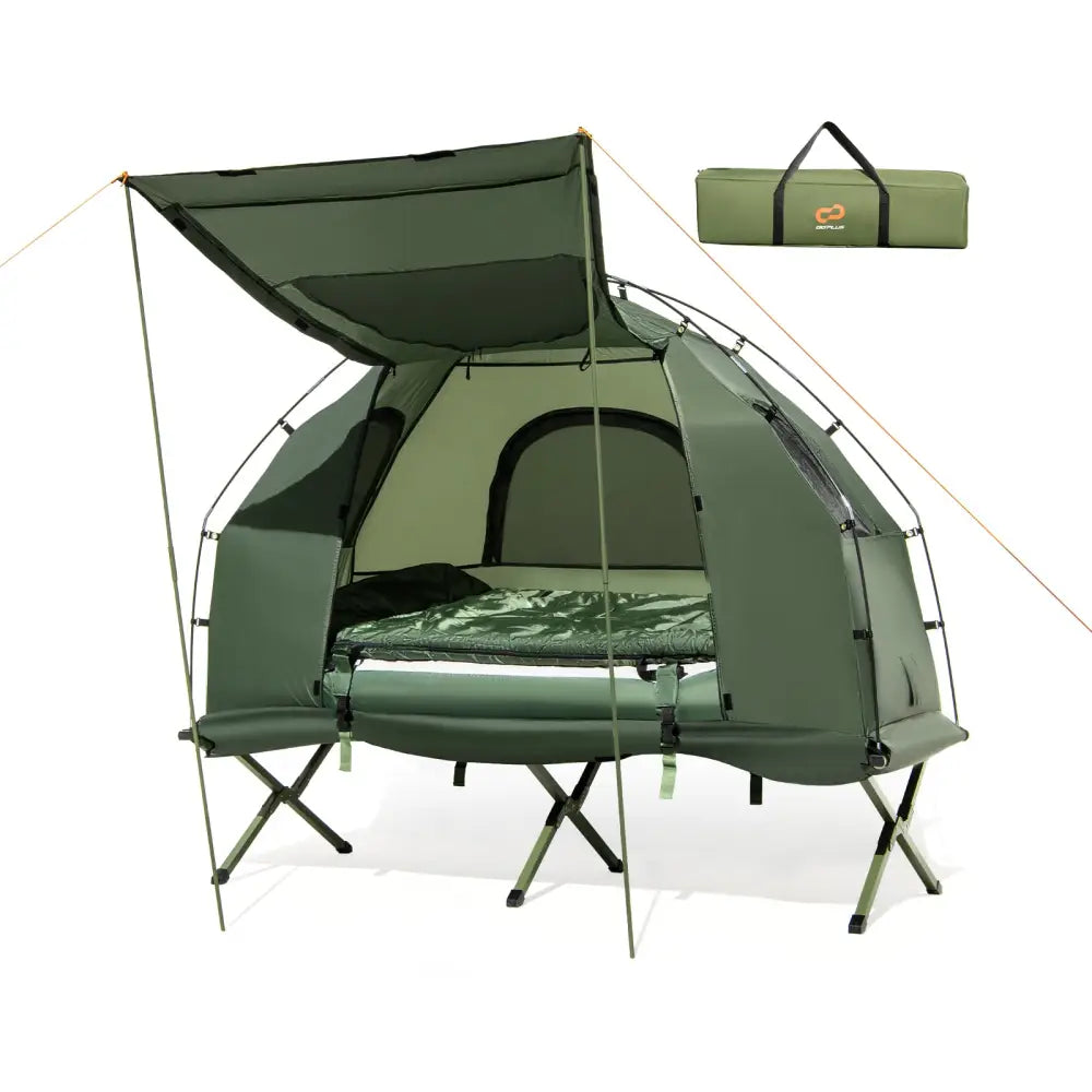 1-Person Folding Camping Tent with Sunshade and Air Mattress - Green - Tents