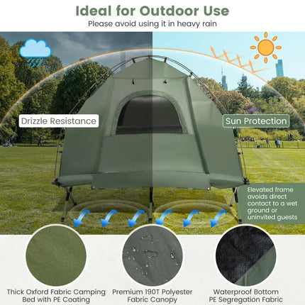 1-Person Folding Camping Tent with Sunshade and Air Mattress - Green - Tents