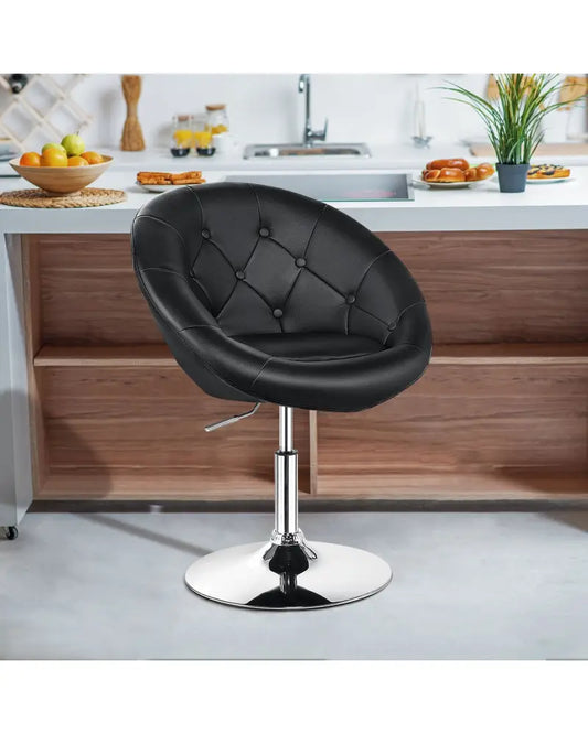 1 Piece Adjustable Modern Swivel Round Tufted-Black - Black - Bar Stools