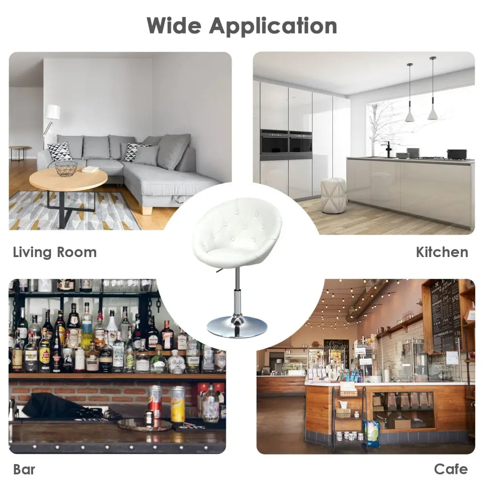 White adjustable modern swivel round tufted bar stool by Costway, featuring a sleek design and comfortable cushioned seat.