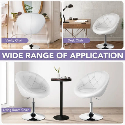White adjustable modern swivel bar stool with round tufted seat from Costway, featuring a sleek, contemporary design.