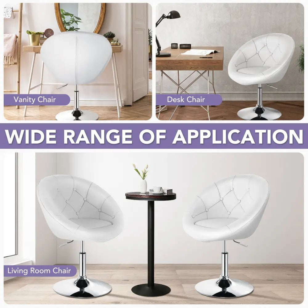White adjustable modern swivel bar stool with round tufted seat from Costway, featuring a sleek, contemporary design.