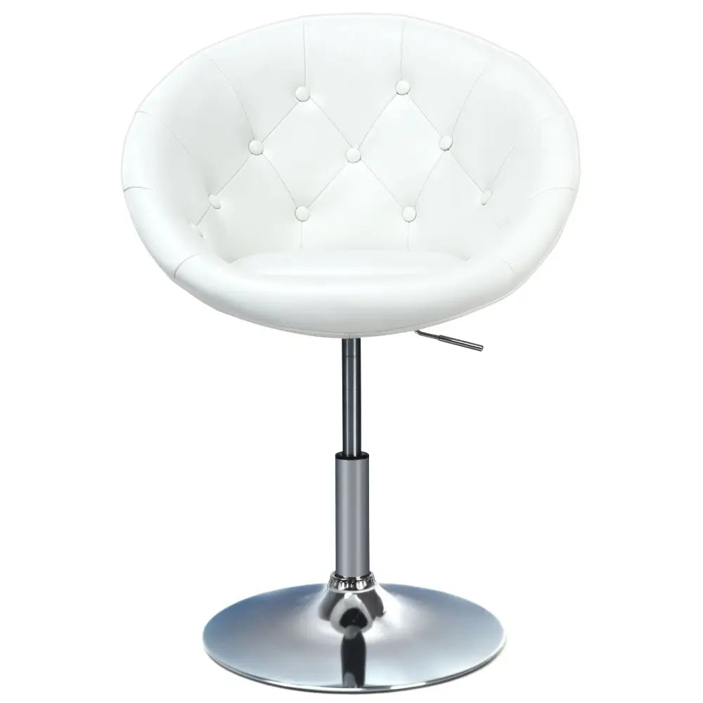 White adjustable modern swivel bar stool with round tufted seat and metal base by Costway.