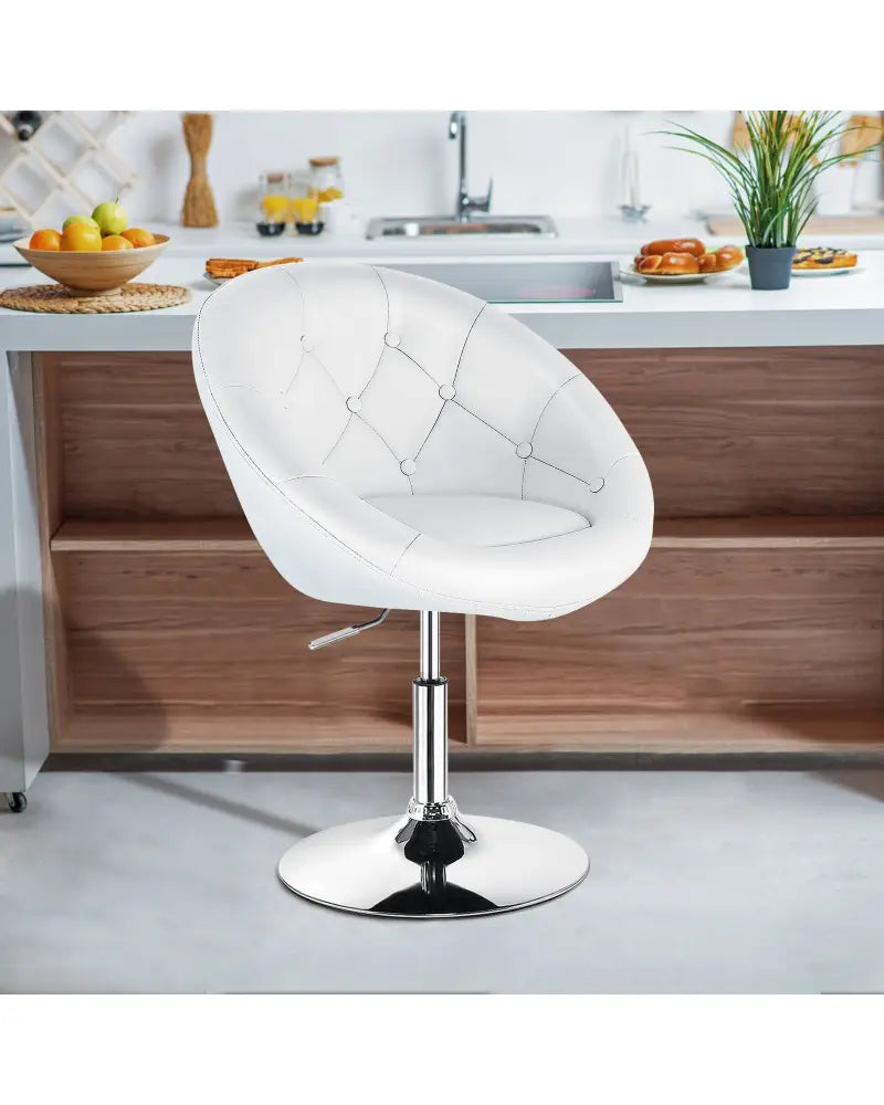 1 Piece Adjustable Modern Swivel Round Tufted-White - White - Bar Stools