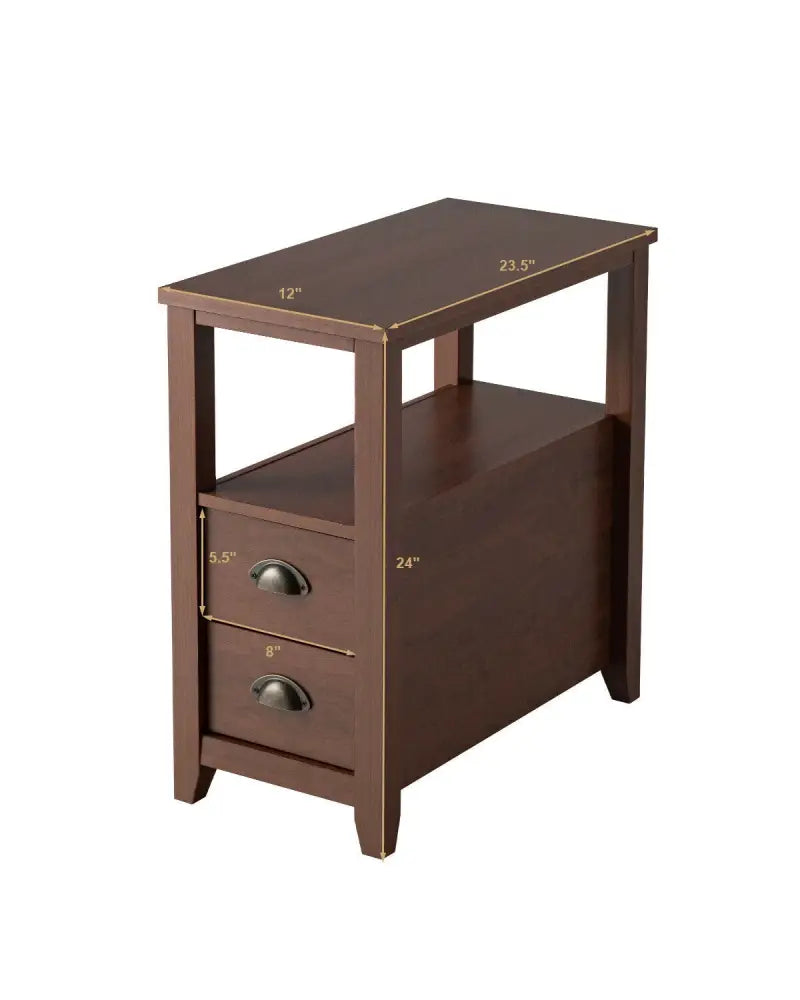1 Piece End Table Wooden with 2 Drawers and Shelf Bedside Table-Brown - Brown - Nightstands