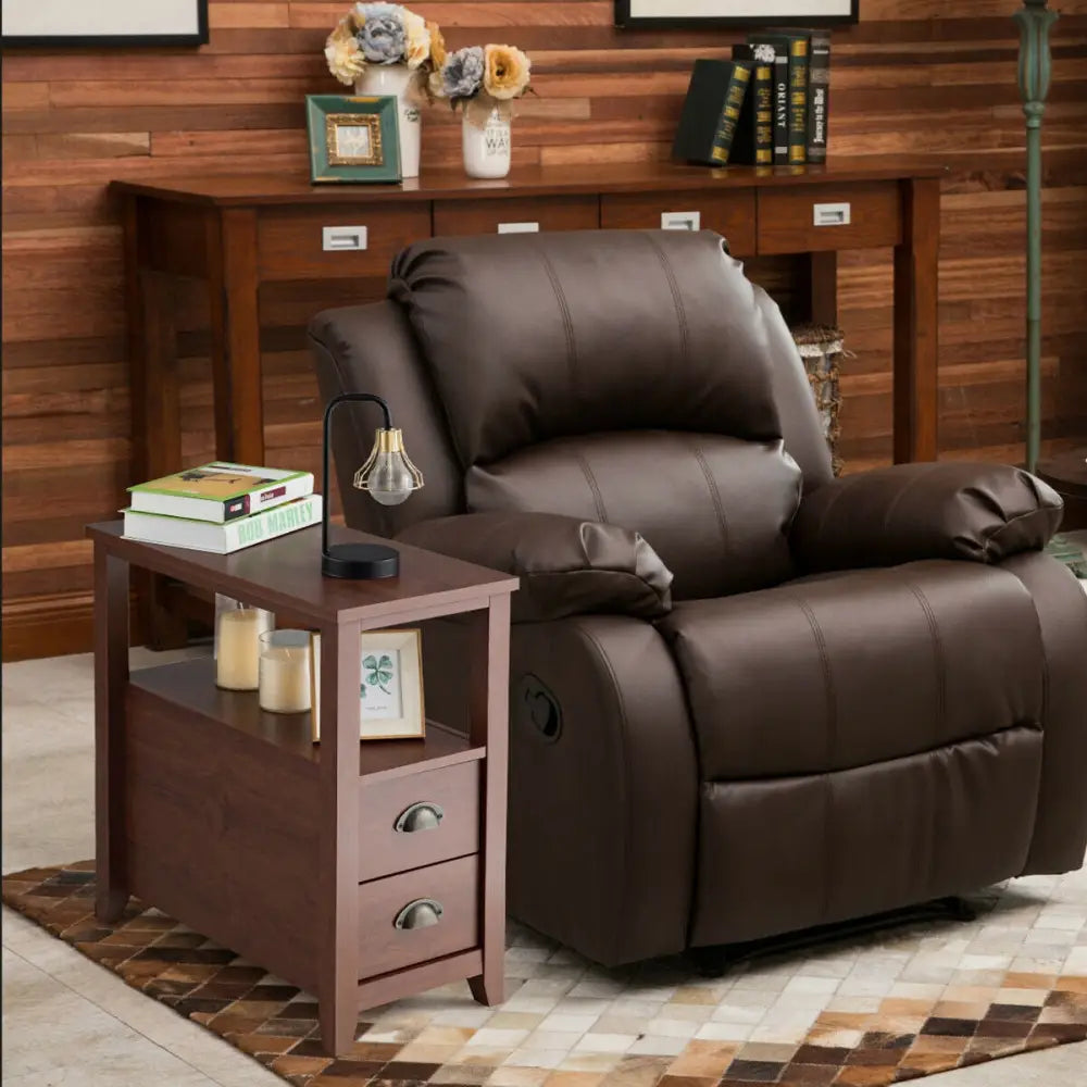 1 Piece End Table Wooden with 2 Drawers and Shelf Bedside Table-Brown - Brown - Nightstands