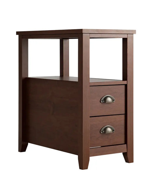 1 Piece End Table Wooden with 2 Drawers and Shelf Bedside Table-Brown - Brown - Nightstands