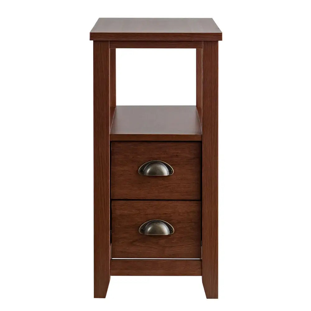 1 Piece End Table Wooden with 2 Drawers and Shelf Bedside Table-Brown - Brown - Nightstands