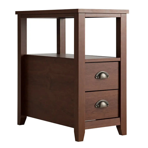 1 Piece End Table Wooden with 2 Drawers and Shelf Bedside Table-Brown - Brown - Nightstands