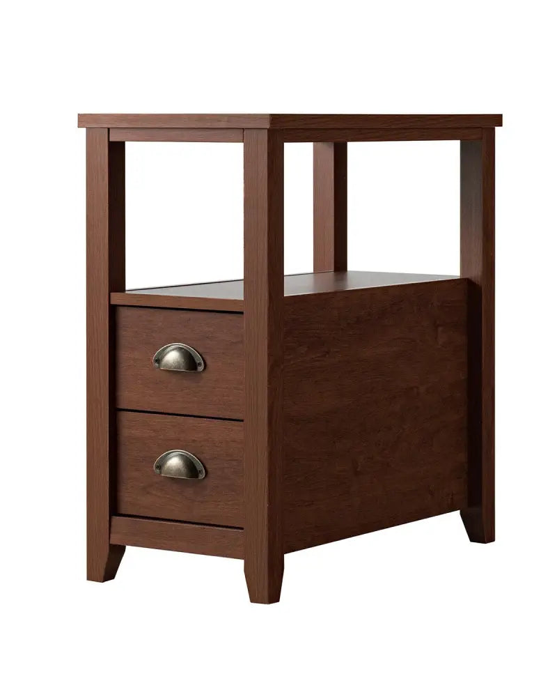 1 Piece End Table Wooden with 2 Drawers and Shelf Bedside Table-Brown - Brown - Nightstands