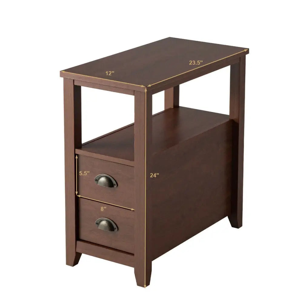 1 Piece End Table Wooden with 2 Drawers and Shelf Bedside Table-Brown - Brown - Nightstands
